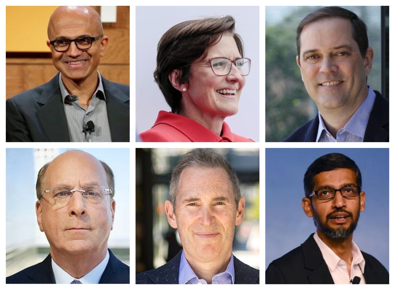 Satya Nadella CEO Microsoft, Jane Fraser CEO Citigroup, Chuck Robbins CEO Cisco, Larry Fink CEO Blackrock, Andy Jassy CEO Amazon, Sundar Pichai CEO Google