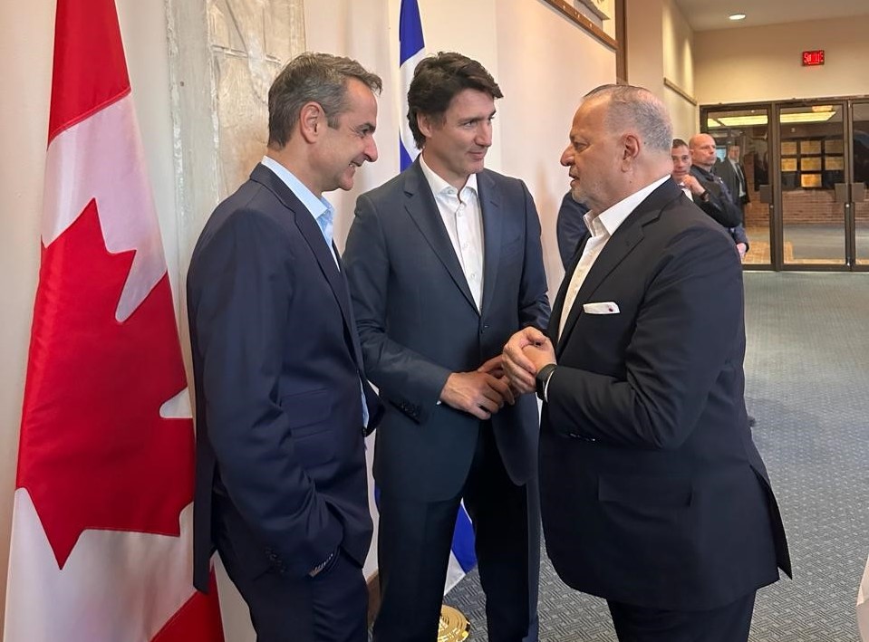 Ο πρόεδρος και διευθύνων σύμβουλος της MYTILINEOS Energy & Metals, Ευάγγελος Μυτιληναίος σε συνάντηση με τους Πρωθυπουργούς της Ελλάδας, Κυριάκο Μητσοτάκη και του Καναδά, Justin Trudeau στο Τορόντο