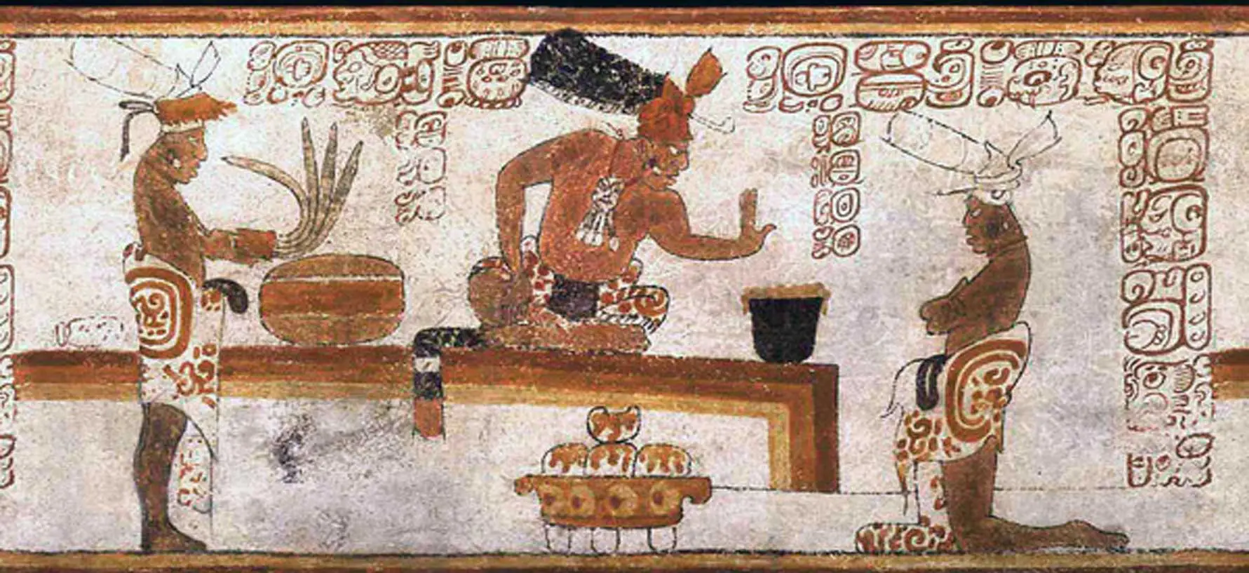 Παράσταση σε αγγείο των Μάγια που απεικονίζει έναν αξιωματούχο να μιλά έντονα σε κάποιον γονατιστό υπηρέτη
