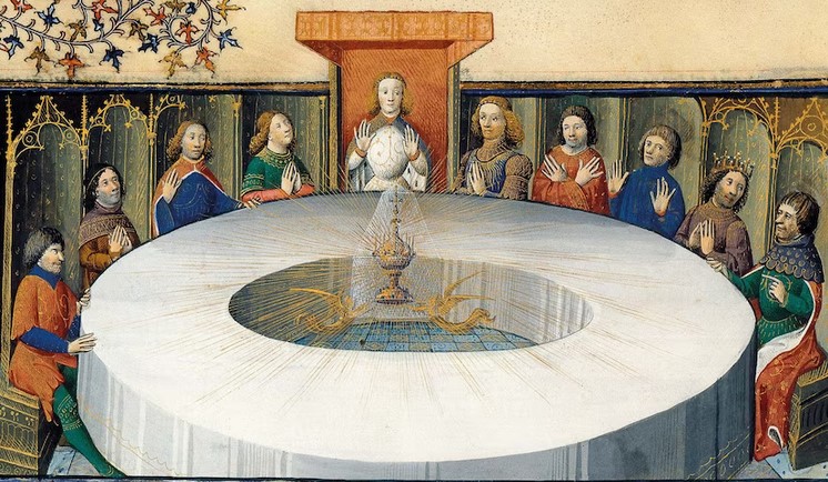 Το Άγιο Δισκοπότηρο εμφανίζεται στους Ιππότες της Στρογγυλής Τραπέζης, όπως φαίνεται στην ανώνυμη ιστορία του 15ου αιώνα