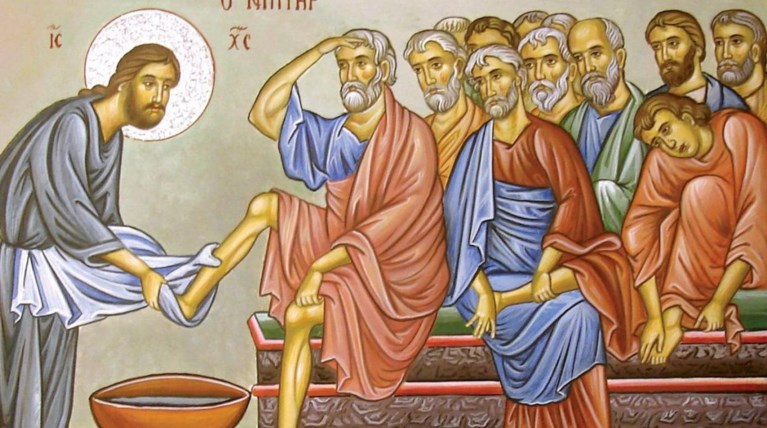 Αγιογραφία που παριστάνει τον Ιησού Χριστό να πλένει τα πόδια των μαθητών του