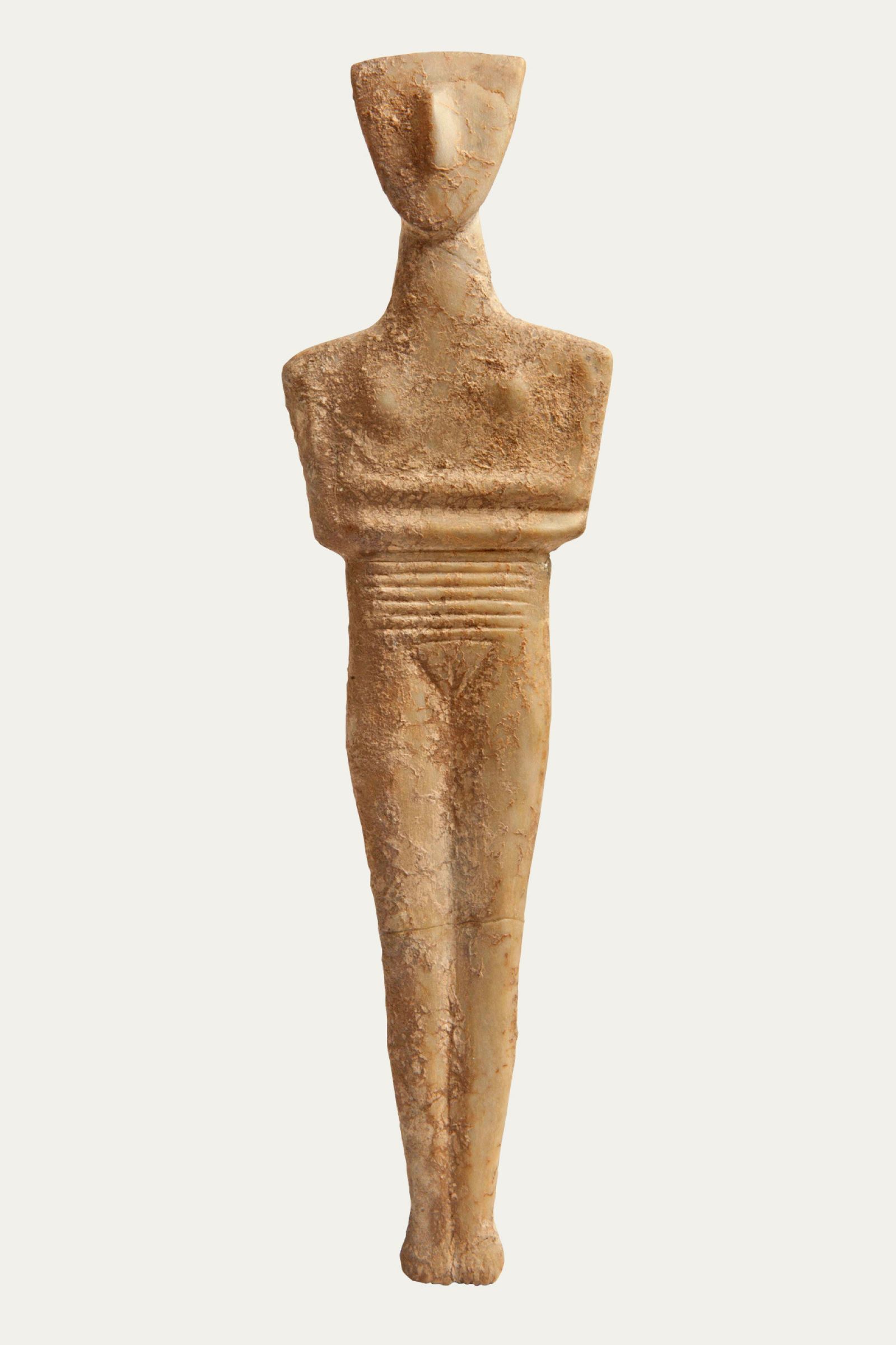 Μαρμάρινο ειδώλιο γυναικείας μορφής (2700 - 2400/2300 π.Χ.) με εγχάρακτες γραμμές πάνω από την ήβη τους, πιθανώς δηλωτικές εγκυμοσύνης ή λοχείας