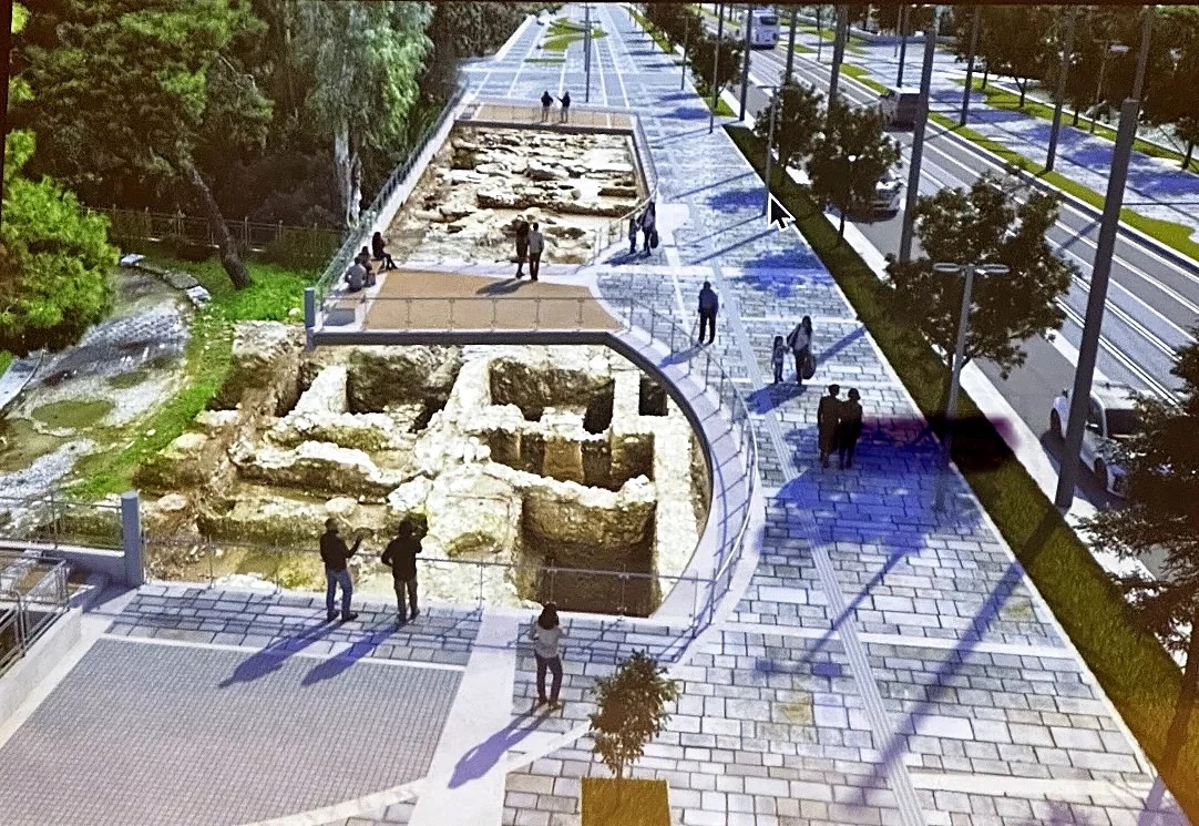 Αρχαία και πεζόδρομος στην Βασιλίσσης Όλγας. Φωτορεαλιστική αναπαράσταση της πρότασης ανάδειξης