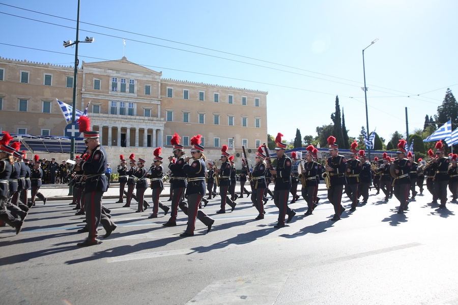 Φιλαρμονική παρελαύνει στη μαθητική παρέλαση για την επετείο της 28ης Οκτωβρίου, Αθήνα, Τρίτη 28 Οκτωβρίου 2025 ΑΠΕ-ΜΠΕ/ΑΛΕΞΑΝΔΡΟΣ ΜΠΕΛΤΕΣ