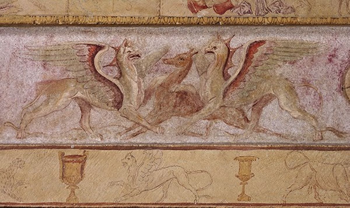 Ζωγραφική διακόσμηση σε μαρμάρινες κλίνες μακεδονικού τάφου