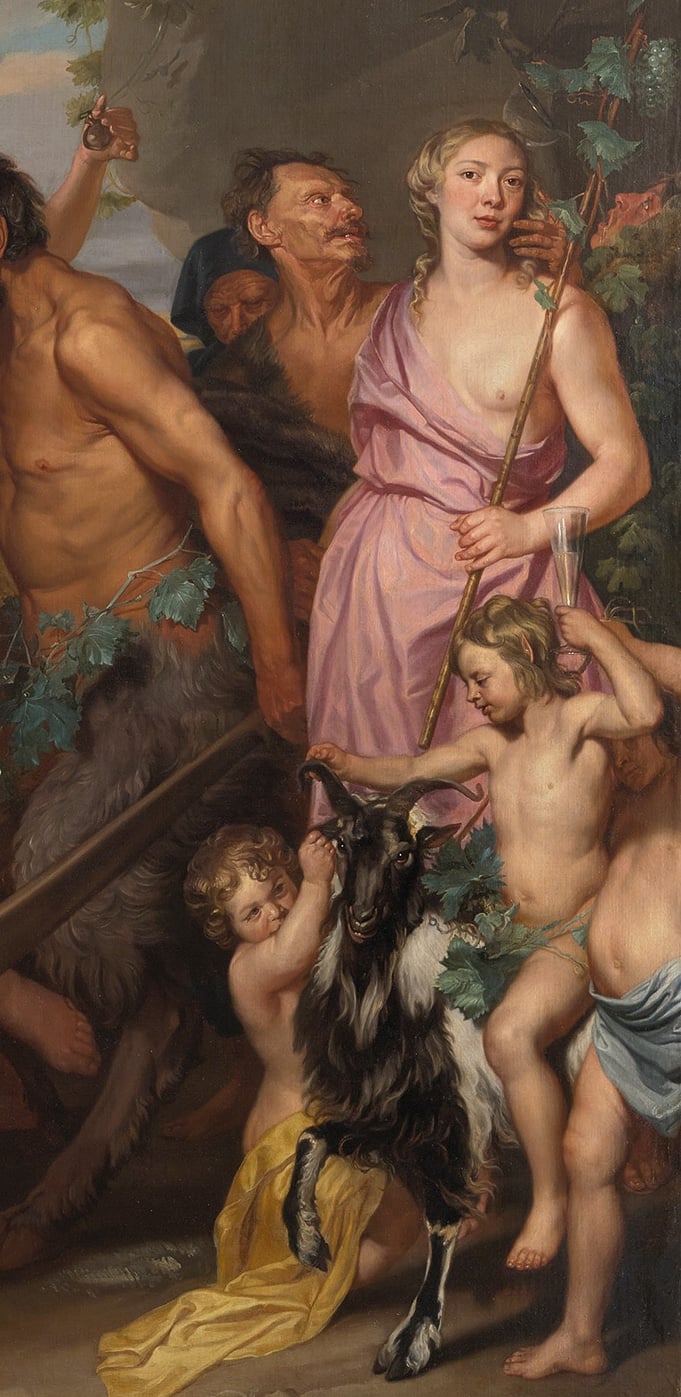 Μικαελίνα Βάουτιερ «Ο Θρίαμβος του Βάκχου», λεπτομέρεια με την προσωπογραφία πιθανώς της ζωγράφου