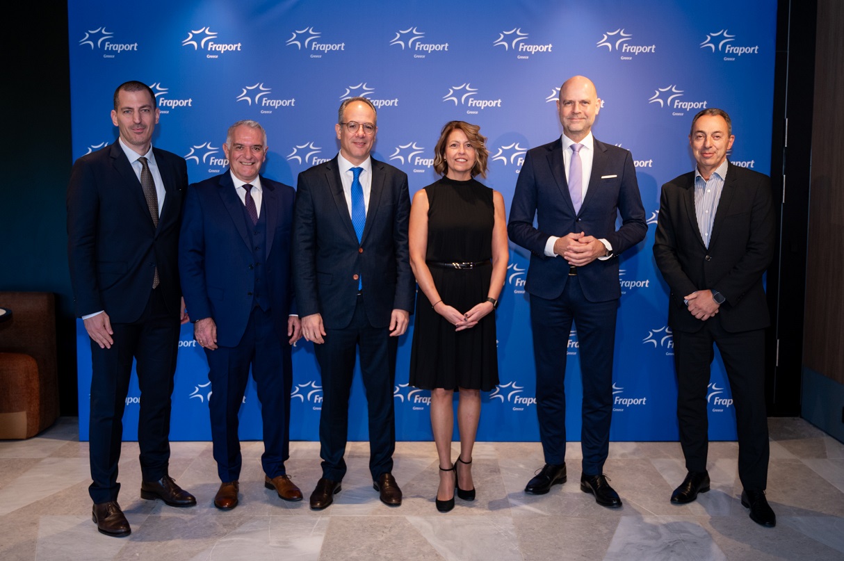 Fraport Executives from left to right: Mr Haris Filos, Air Service Development Manager/ Commercial & Business Development, Mr Savvas Karagiannis, Corporate Communications Manager, Mr George Vilos, Executive Director, Commercial & Business Development, Mrs Katerina Pollatou, Airline Marketing & Development Manager/ Commercial & Business Development, Mr Alexander Zinell, CEO and Mr Panagiotis Spyratos, COO