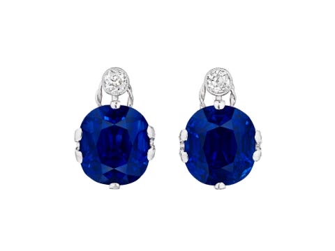 Vintage σκουλαρίκια με ζαφείρι Kashmir και διαμάντια, περίπου 1910. Εκτίμηση: $1,5–$2 εκατομμύρια