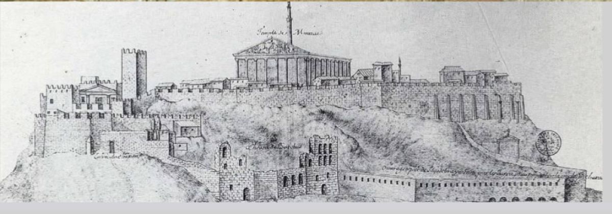 Η Ακρόπολη το 1670 από νοτιοδυτικά, ανώνυμο σχέδιο