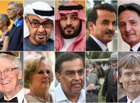 (πάνω) οικογένειες Walton, Al Nahyan, Al Saud, Al Thani, Hermes, (κάτω) οικογένειες Koch, Μars, Αmbani, Wertheimer, Thomson