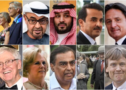 (πάνω) οικογένειες Walton, Al Nahyan, Al Saud, Al Thani, Hermes, (κάτω) οικογένειες Koch, Μars, Αmbani, Wertheimer, Thomson