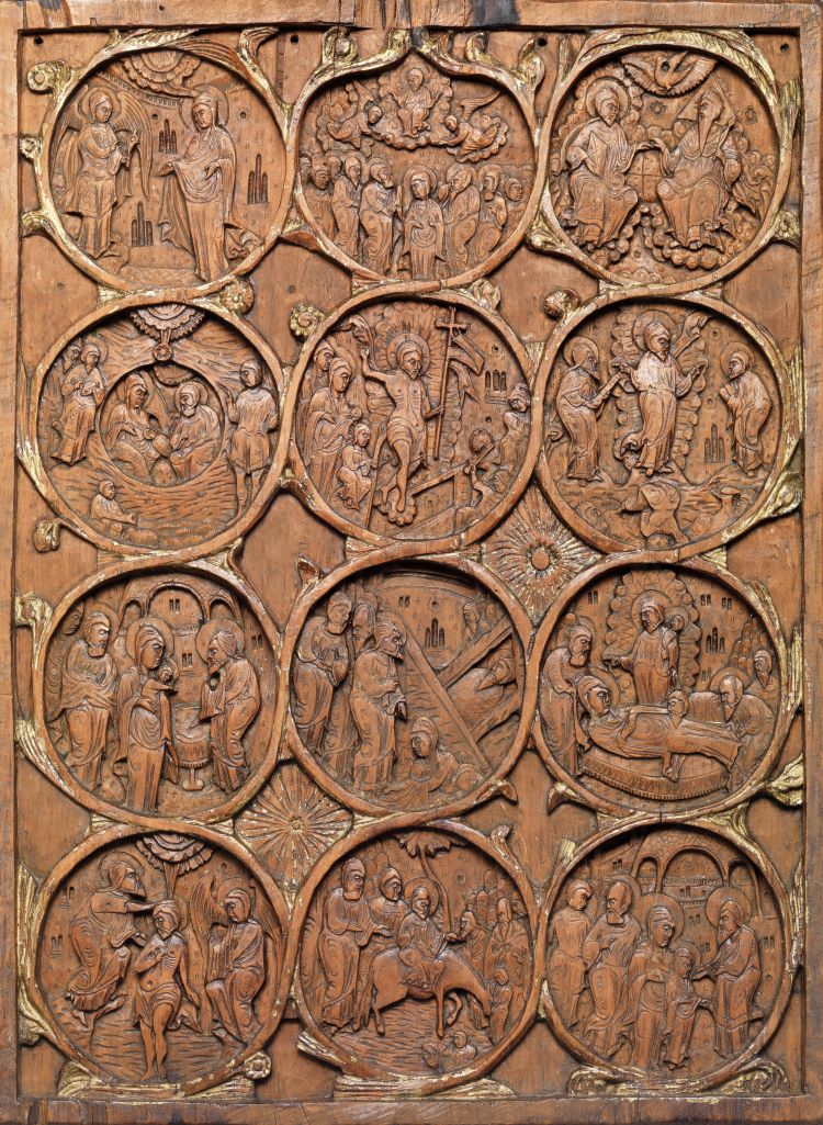 Ξυλόγλυπτη εικόνα με το Δωδεκαόρτο σύμφωνα με τα ιστορούμενα στα Ευαγγέλια, 18ος-19ος αιώνας, Συλλογή Δημητρίου Οικονομοπούλου