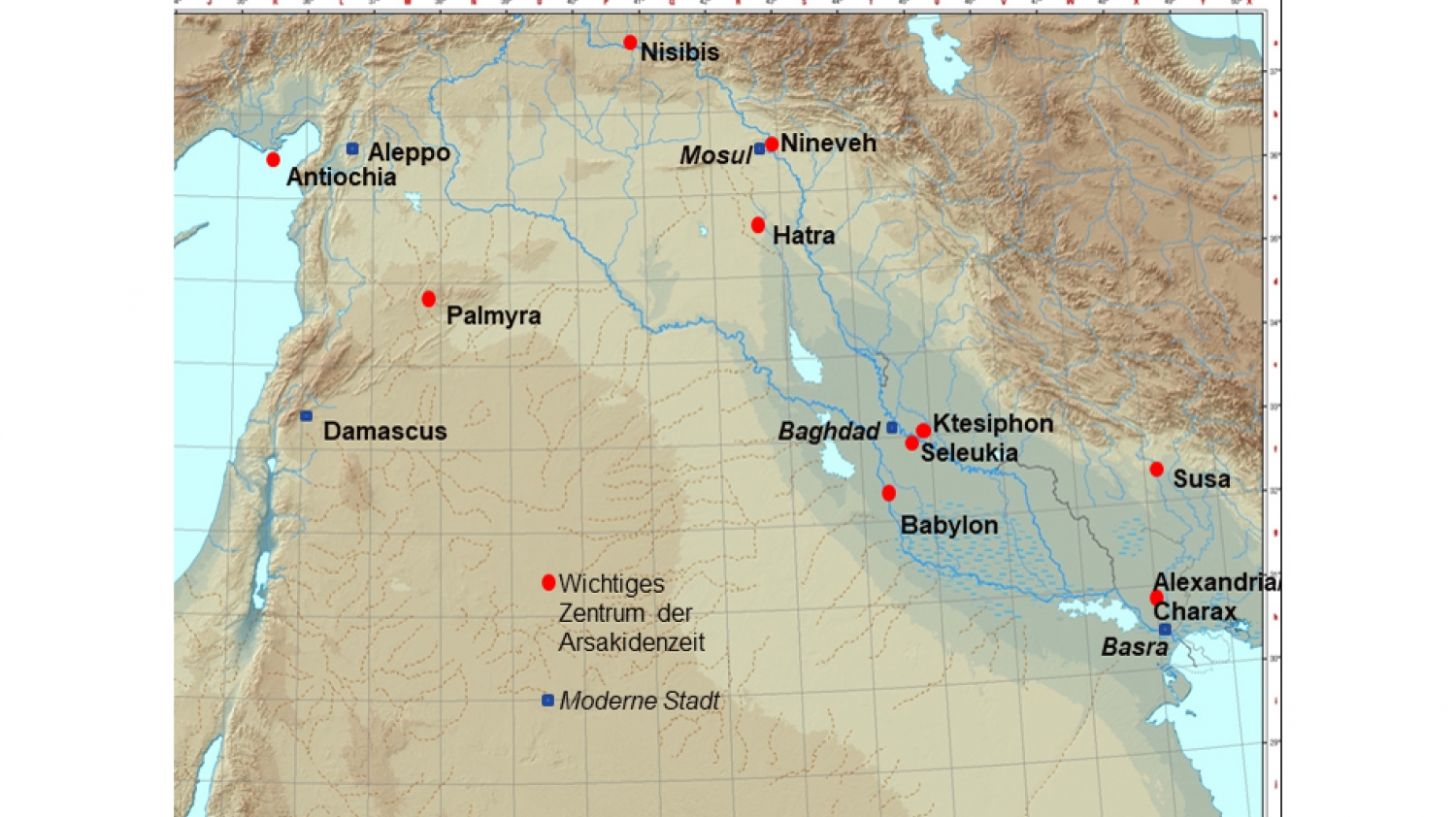 Η θέση της Αλεξάνδρειας του Τίγρη στις εκβολές του ποταμού πλησίον της σημερινής Βασόρας
