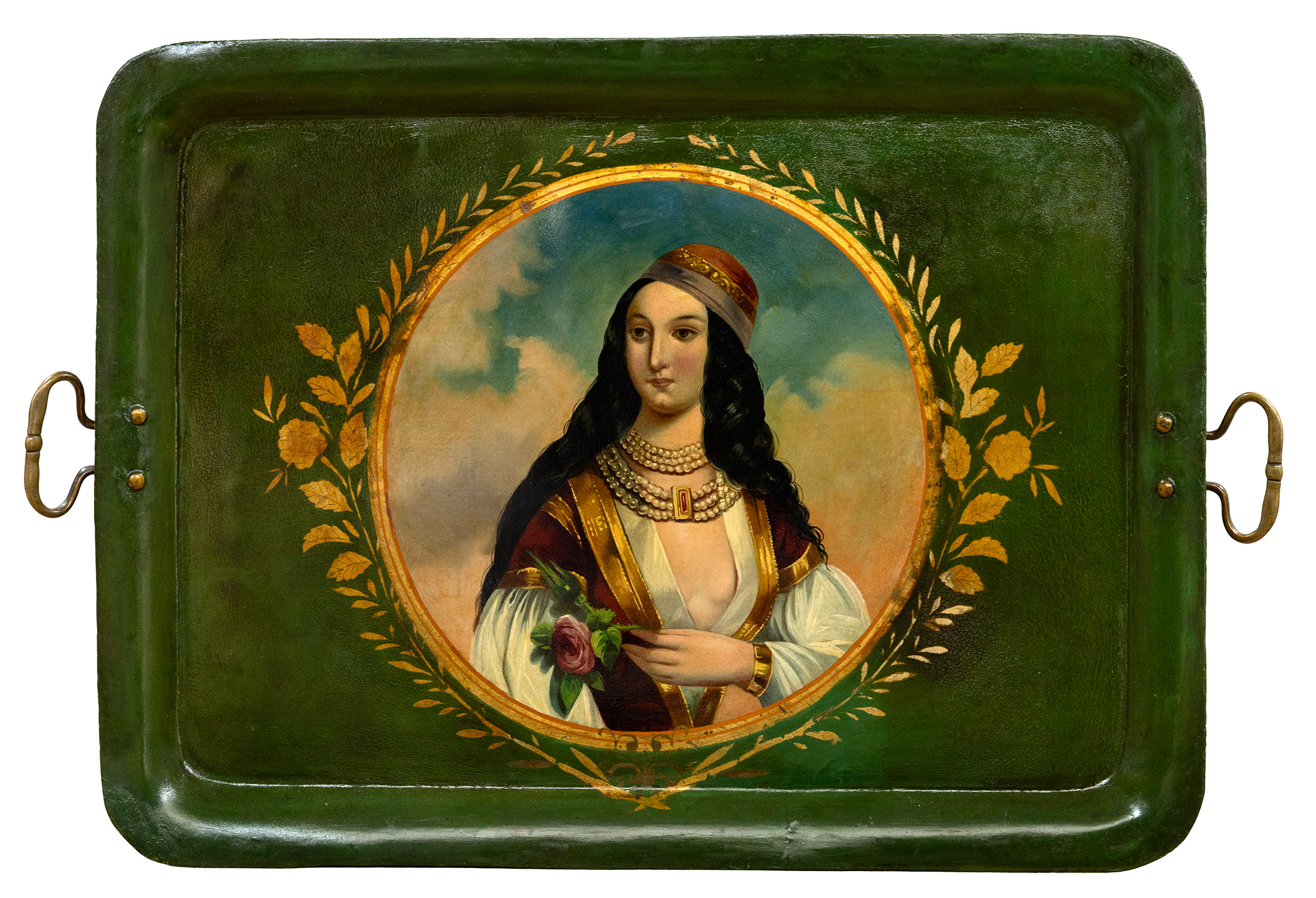 Δίσκος σερβιρίσματος με απεικόνιση της Κόρης των Αθηνών Τερέζας Μακρή (19ος αιώνας)