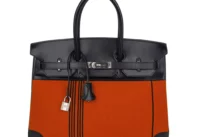 Hermès Birkin Potamos  35 cm σε πορτοκαλί καμβά Toile και μαύρο δέρμα Box