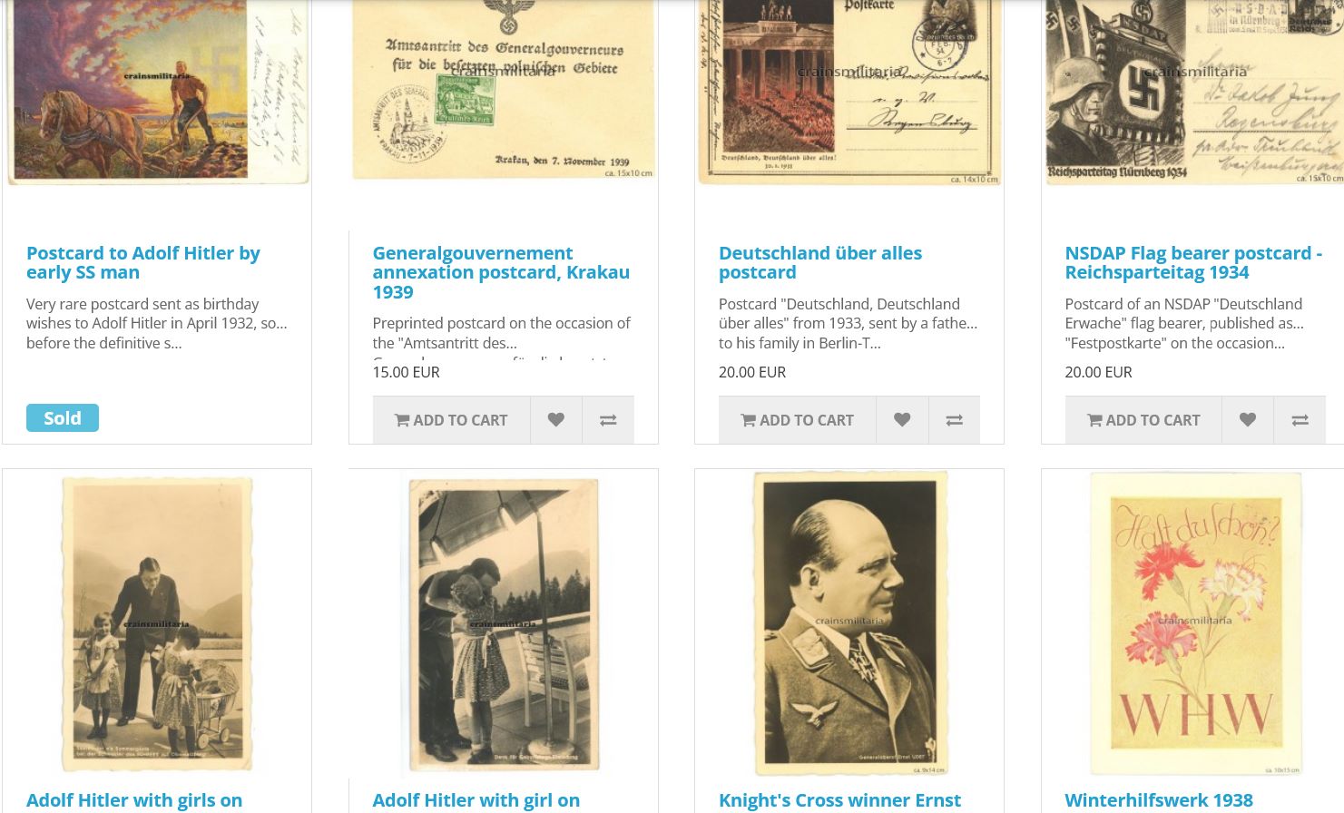 Αναμνηστικές φωτογραφίες του Χίτλερ,  μεταξύ άλλων προς πώληση