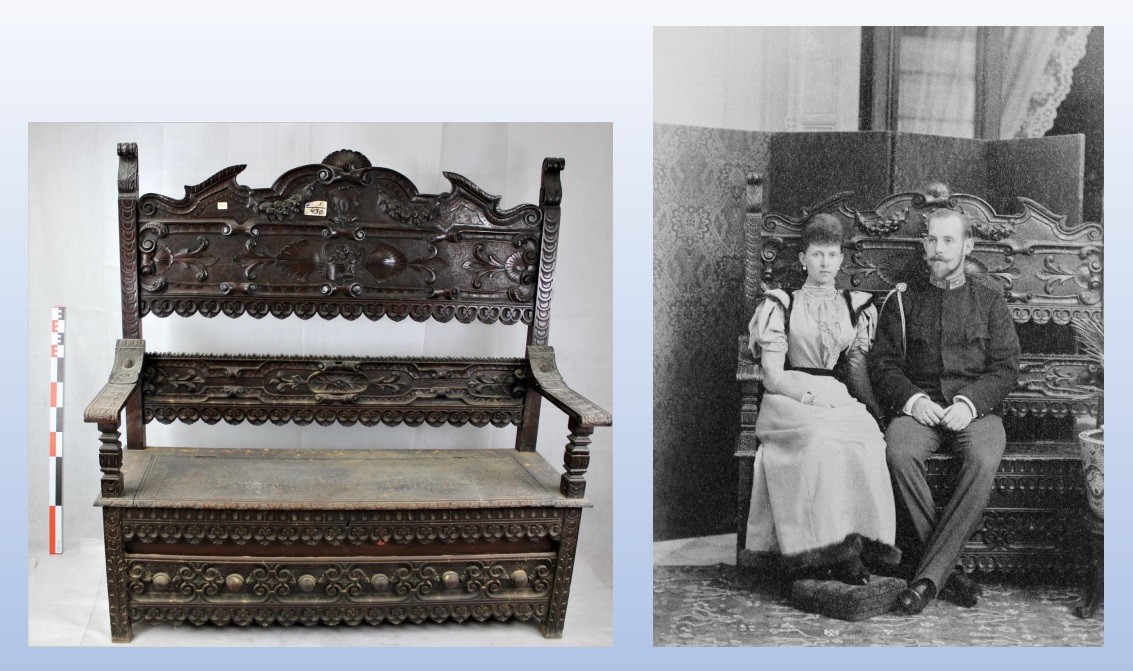 Ξυλόγλυπτη κασέλα –κάθισμα με τον Κωνσταντίνο Α΄ και τη Σοφία