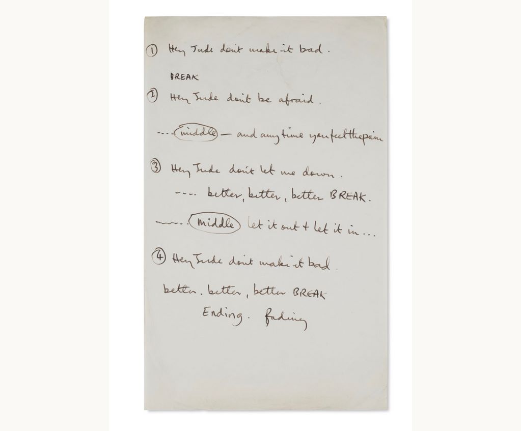 Οι χειρόγραφοι στίχοι του «Hey Jude» του Πολ ΜακΚάρτνεϊ