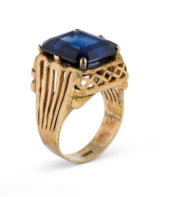 Δακτυλίδι του Ρίνγκο Σταρ από ροζ χρυσό και μπλε πέτρα