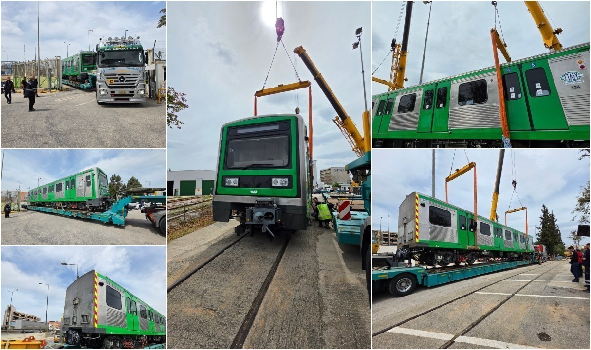 Η στιγμή άφιξης του πρώτου βαγονιού. Πηγή φωτογραφιών: Σμωματείο Εργαζομένων ΣΤΑΣΥ (Facebook)