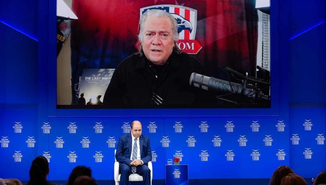 Από αριστερά: Steve Bannon, Στέλεχος και πρώην επικεφαλής στρατηγικής του Λευκού Οίκου, Ηνωμένες Πολιτείες (online) - Matthew Boyle, Επικεφαλής του Γραφείου της Ουάσινγκτον, Breitbart News Network, Ηνωμένες Πολιτείες