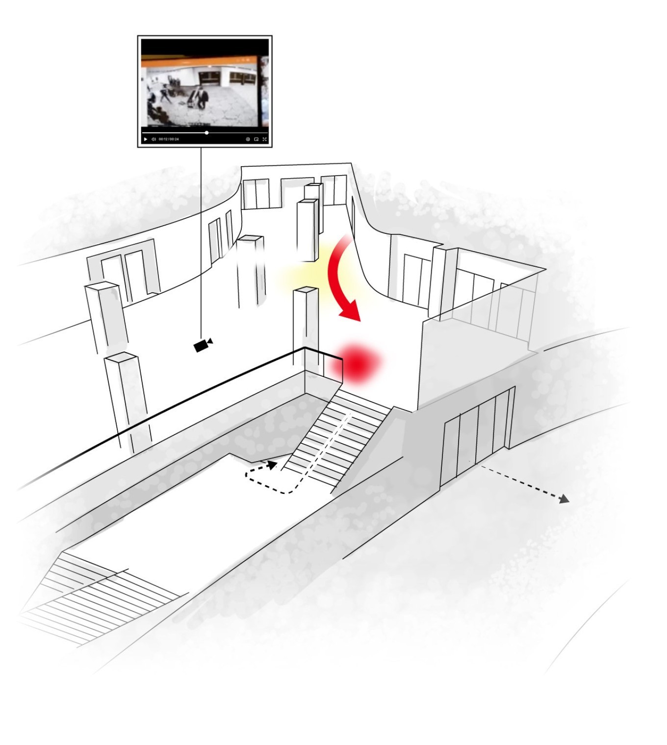 Το σχέδιο της Washington Post δείχνει την απόσταση που διένυσε ο 31χρονος πριν πέσει στο έδαφος από επέμβαση των Μυστικών Υπηρεσιών