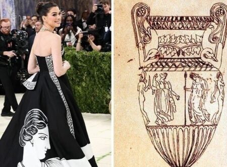 H Άνν Χάθαγουεϊ με δημιουργία του Michael Kors με έμπνευση το ποίημα Ωδή σε μια ελληνική υδρία του Τζον Κιτς