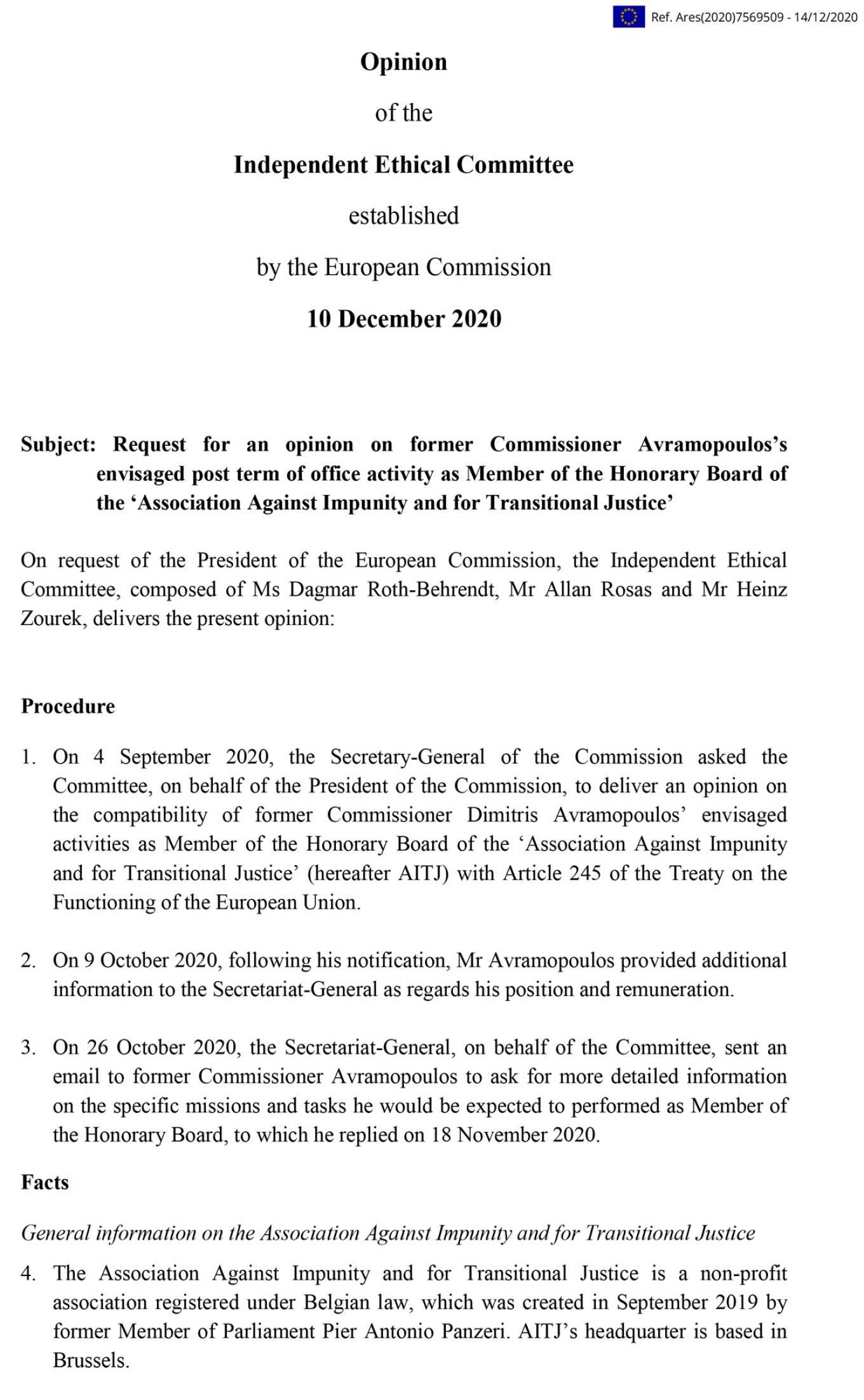 Τα έγγραφα από την Independent Ethical Committee της ΕΕ