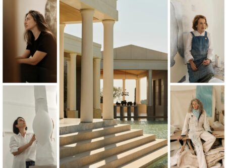 Δεξιοστρόφως: Νικομάχη Καρακωστάνογλου, Μαρίνα Καρέλλα, Αλεξάνδρα Αθανασιάδη, Δέσποινα Φλέσσα Amanzoe x Gallery Ζουμπουλάκη